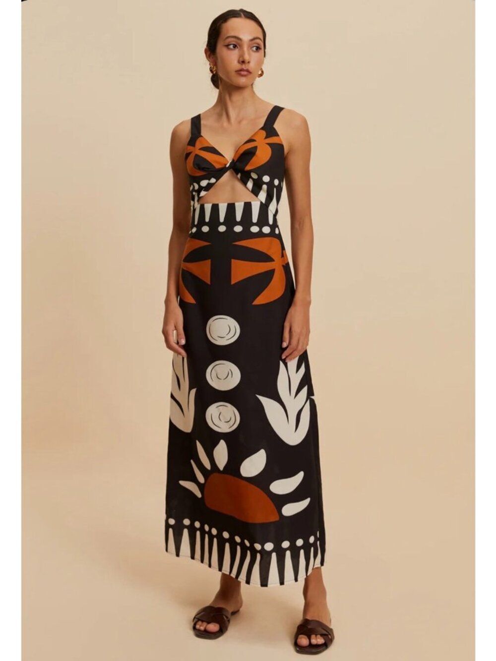 Commense Women's Cut-Out Abstract Sleeveless Midi Dress Size S